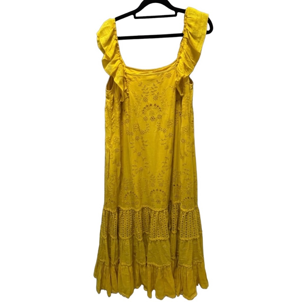Anthropologie Yellow Eyelet Maxi Dress with Ruffled Straps